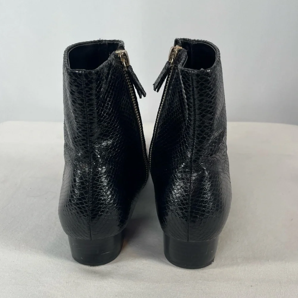 Zara‎ Snakeskin Embossed Leather Pointed Toe Booties in Black Size 6.5 or 37